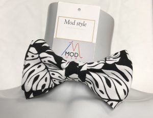 striped and dotted black and white bowtie